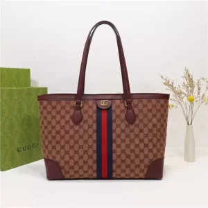 Gucci Ophidia Medium Tote With Web Burgundy