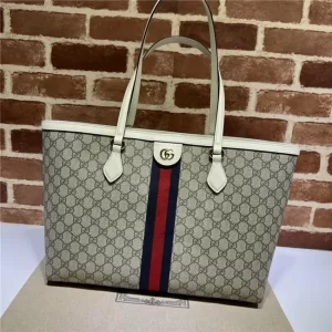 Gucci Ophidia Medium Tote With Web White