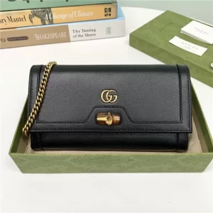 Gucci Diana Chain Wallet With Bamboo Black