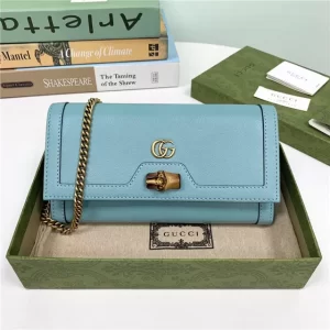 Gucci Diana Chain Wallet With Bamboo Blue