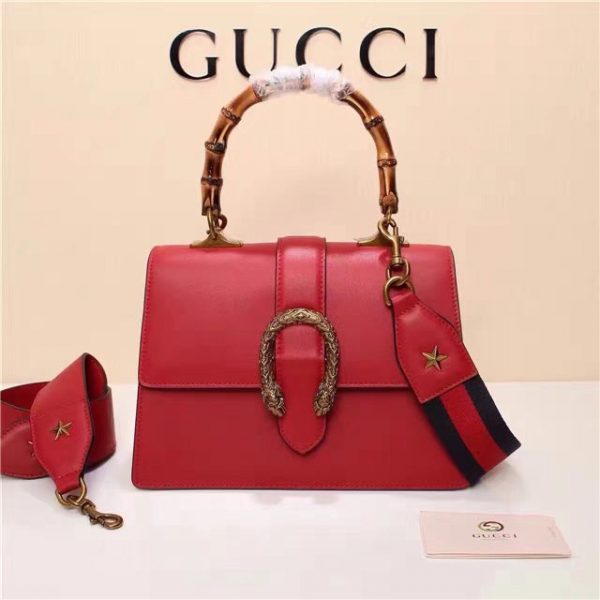 Gucci Dionysus Leather Top Handle Bag Red