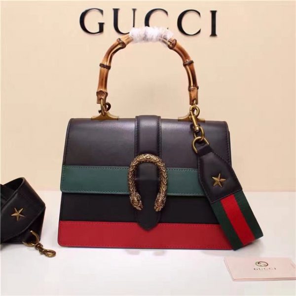 Gucci Dionysus Leather Top Handle Replica Bag Black/Green/red