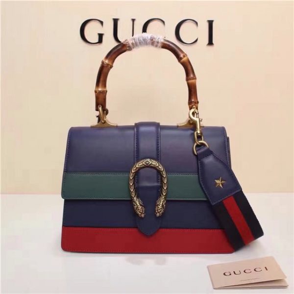 Gucci Dionysus Leather Top Handle Replica Bag Blue/Green/Red