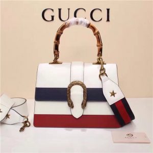 Gucci Dionysus Leather Top Handle Replica Bag White/Blue/Red