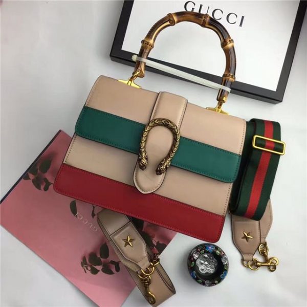Gucci Dionysus Leather Top Handle Replica Bag Orange/Green/Red
