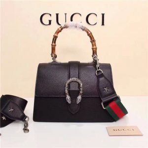 Gucci Dionysus Pebbled Leather Replica Top Handle Bag Black