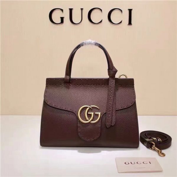 Gucci GG Marmont Top Handle Fake Mini Bag Dark Brown