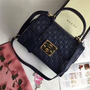 Gucci Padlock GG Signature Top Handle Bag Fake Navy