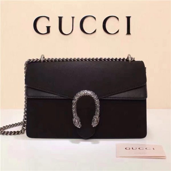 Gucci Dionysus GG Supreme Suede Fake Shoulder Bag Black