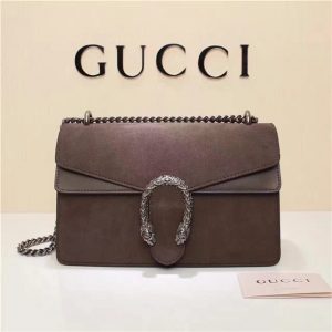 Gucci Dionysus GG Supreme Suede Fake Shoulder Bag Dark Brown