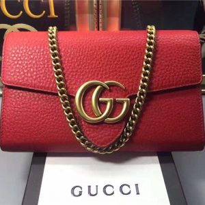 Gucci GG Marmont Leather Mini Chain Bag Replica Red