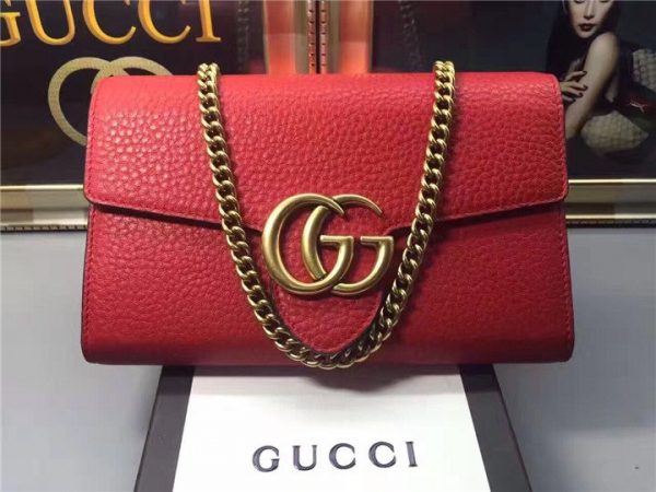 Gucci GG Marmont Leather Mini Chain Bag Replica Red