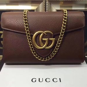 Gucci GG Marmont Leather Mini Chain Bag Replica Nut Brown