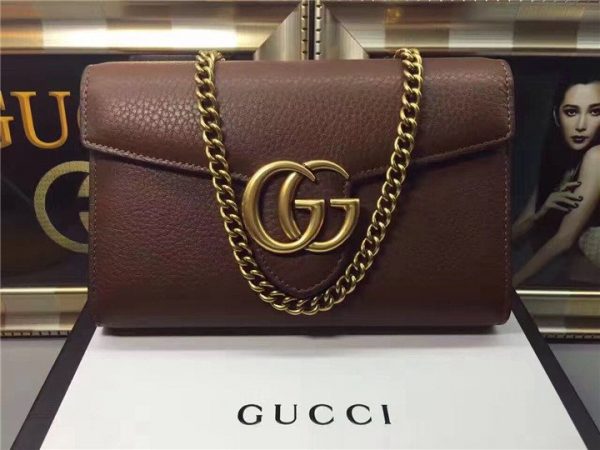 Gucci GG Marmont Leather Mini Chain Bag Replica Nut Brown