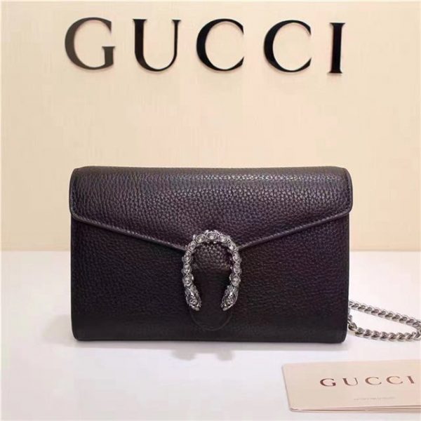 Gucci Dionysus Leather Mini Replica Chain Bags Black