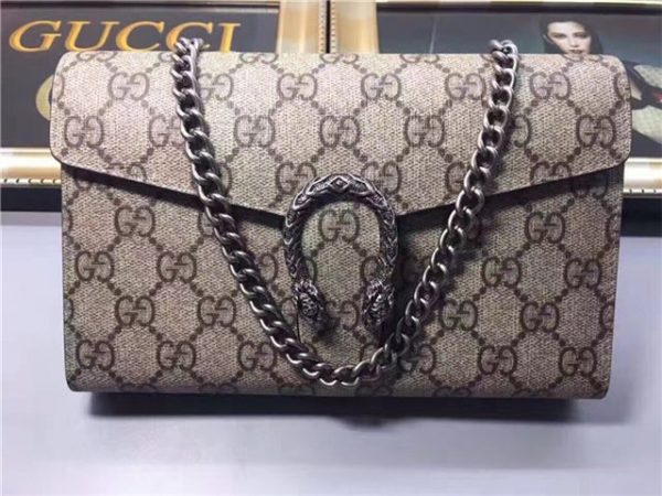 Gucci Dionysus GG Supreme Chain Replica Wallet Purse Taupe