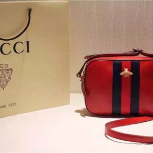 Gucci Leather Web Bee Shoulder Bag Red