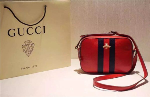 Gucci Leather Web Bee Shoulder Bag Red