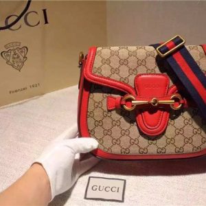 Gucci Lady Web Original GG Shoulder Bag Replica Hibiscus Red