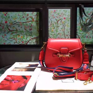 Gucci Lady Web Leather Shoulder Replica Bag Red