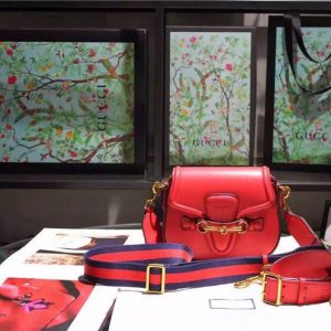 Gucci Small Lady Web Leather Shoulder Replica Bag Hibiscus Red