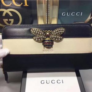 Gucci Queen Margaret Leather Zip Around Wallet Black