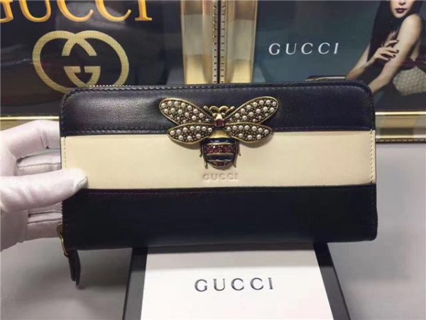 Gucci Queen Margaret Leather Zip Around Wallet Black