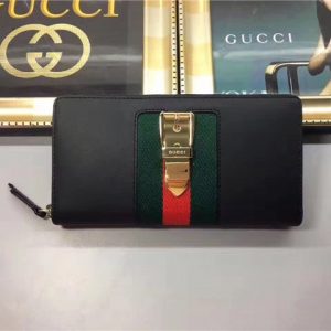 Gucci Sylvie Leather Zip Around Wallet Black