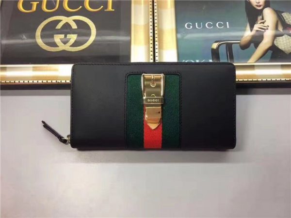 Gucci Sylvie Leather Zip Around Wallet Black