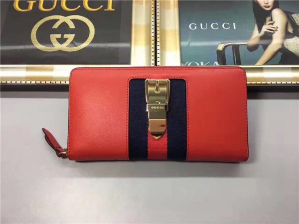Gucci Sylvie Leather Zip Around Wallet Red
