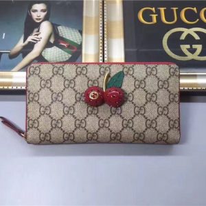 Gucci GG Supreme Zip Around Wallet With Cherries