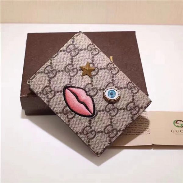 Gucci Card Case With Embroidered Face Pink