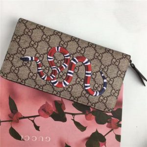 Gucci GG Supreme Zip Around Wallet Snake Print