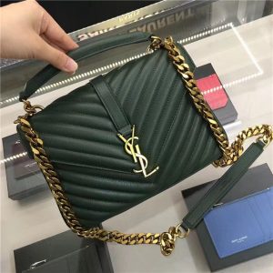 Yves Saint Laurent Classic Medium College Bag Dark Green/Gold