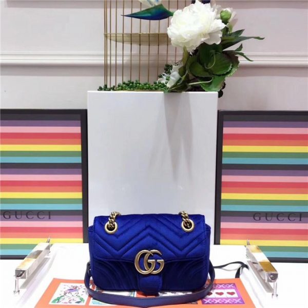 Gucci GG Marmont Velvet Mini Fake Bag Cobalt