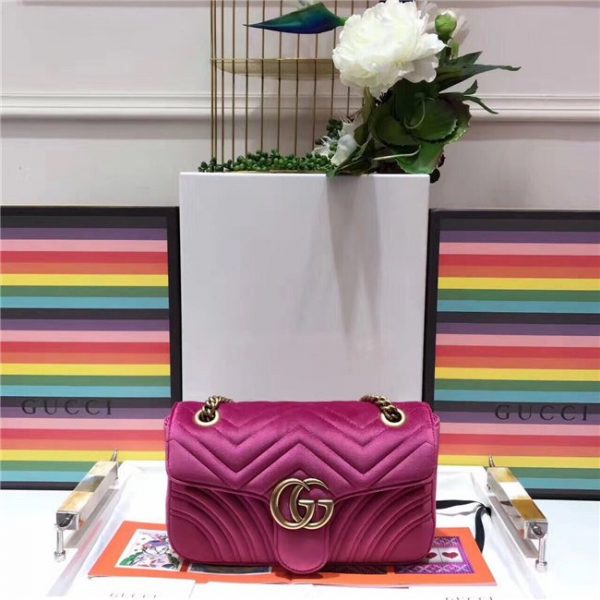 Gucci GG Marmont Matelasse Small Replica Shoulder Bag Velvet Fuchsia