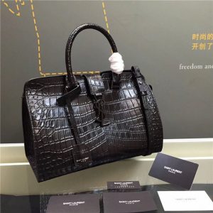 Yves Saint Laurent Small Cabas YSL Bag Crocodile Embossed Black