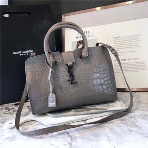 Yves Saint Laurent Small Cabas YSL Bag Crocodile Embossed Grey