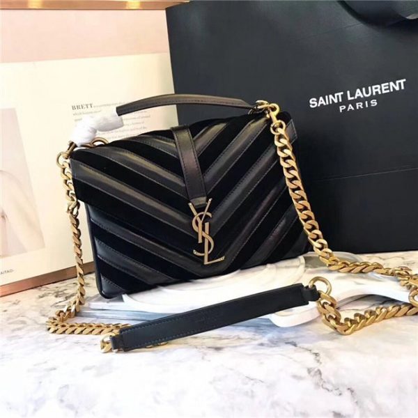 Yves Saint Laurent Medium Quilted Leather & Suede Shoulder Bag Black