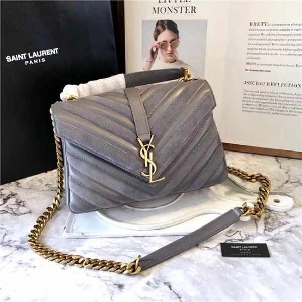 Yves Saint Laurent Medium Quilted Leather & Suede Shoulder Bag Grey