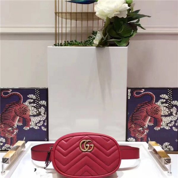 Gucci GG Marmont Matelasse Replica Leather Belt Bag Red