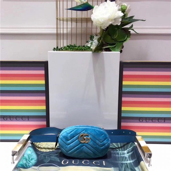 Gucci GG Marmont Matelasse Velvet Replica Belt Bag Blue