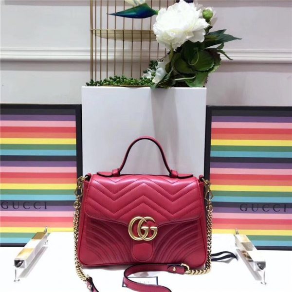 Gucci GG Marmont Small Replica Top Handle Bag Hibiscus Red
