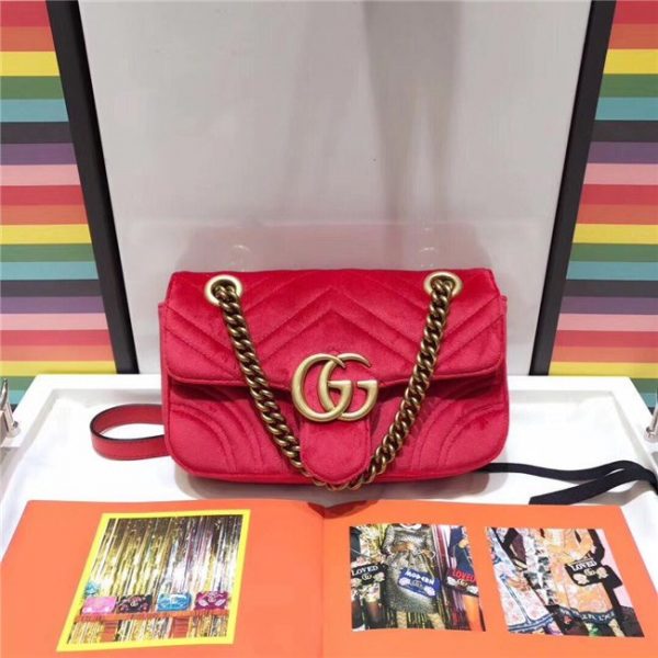 Gucci GG Marmont Velvet Mini Fake Bag Red