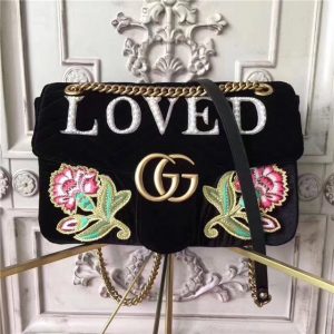 Gucci GG Marmont Embroidered Bag Black Chevron