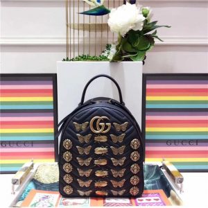 Gucci GG Marmont Leather Backpack Black Animal Studs