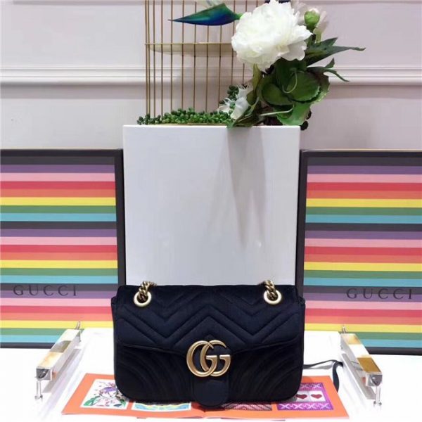 Gucci GG Marmont Velvet Replica Small Shoulder Bag Black
