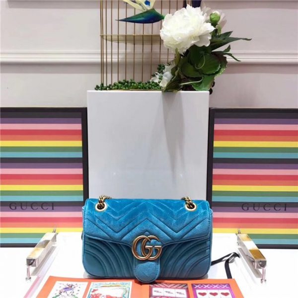 Gucci GG Marmont Velvet Replica Small Shoulder Bag Blue