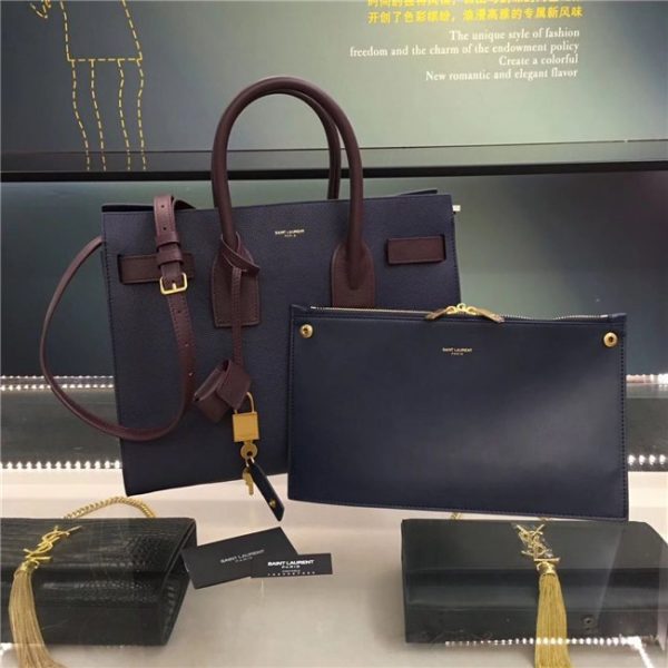 Yves Saint Laurent Classic Small Replica SAC DE JOUR Navy Grained