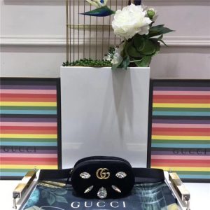 Gucci GG Marmont Belt Bag Crystals Black Velvet